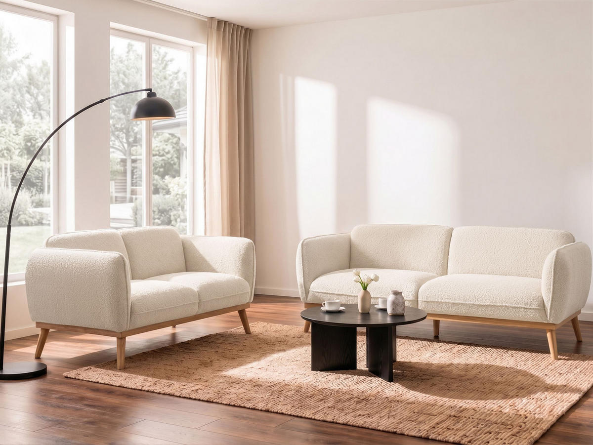 SOFA-SET 5-Sitzer Bouclé Hellbeige Ljung - Hellbraun/Beige, Textil (210/82/82cm) - Beliani