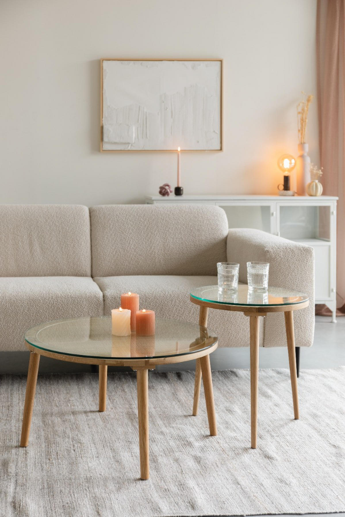 COUCHTISCH Haru Rund / 70x70 cm Naturfarben - Beige, Glas (70/70/38cm) - Housecraft Living