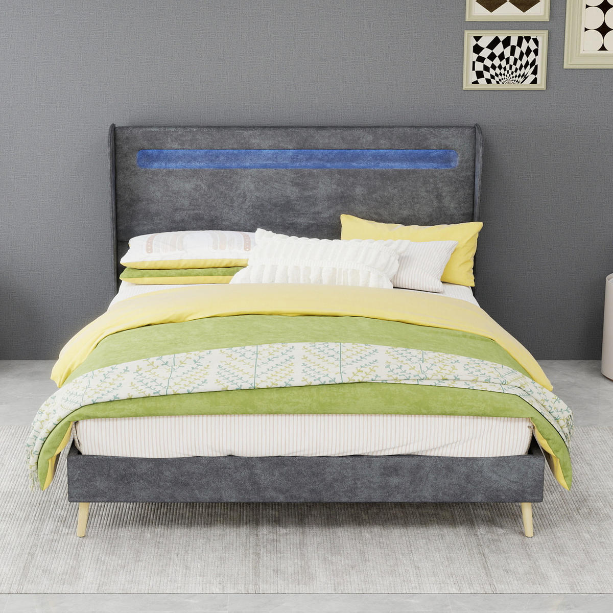 POLSTERBETT 140/200 cm in Grau mit LED Stoff modern - Naturfarben/Grau, Holzwerkstoff/Textil (140/200cm) - STILVORA