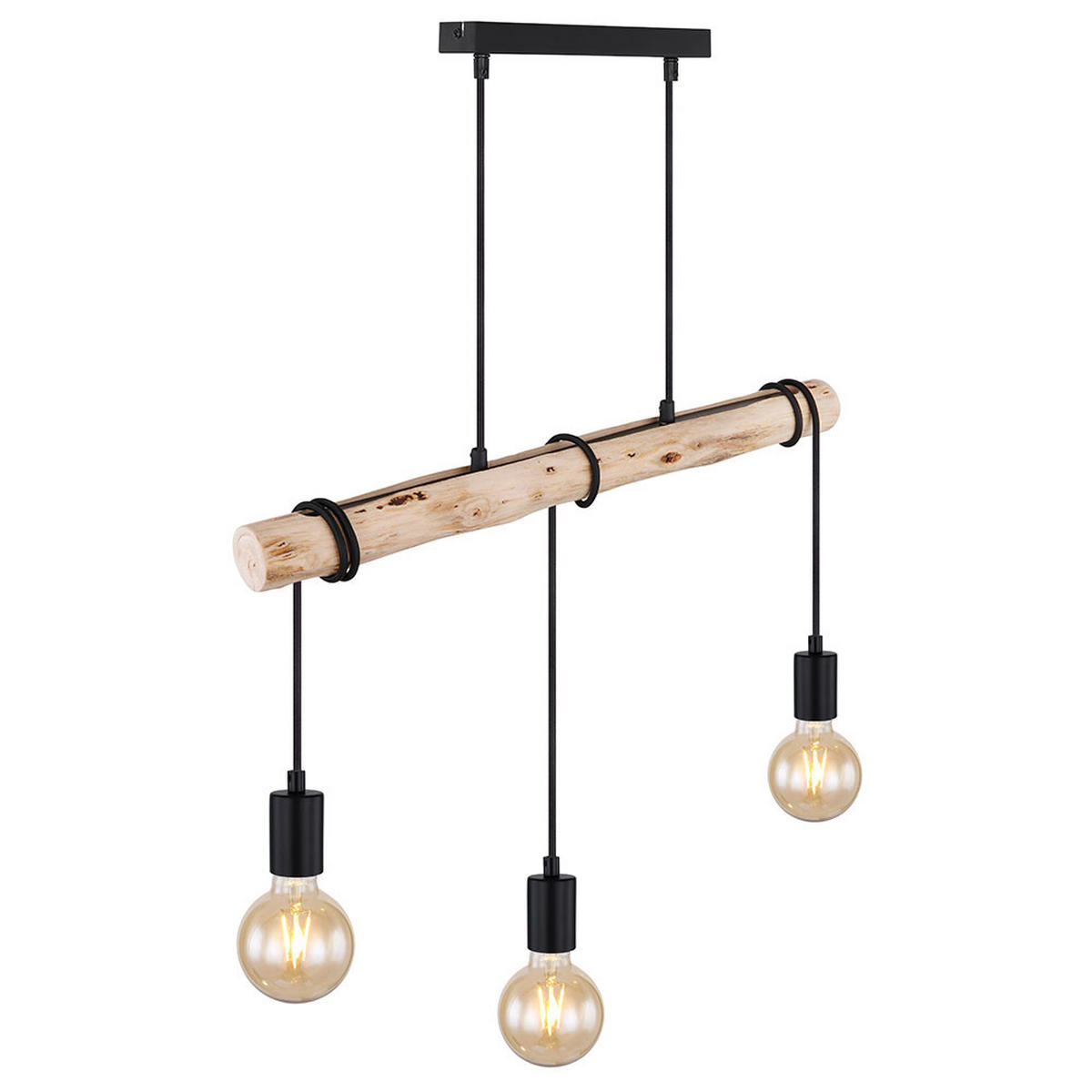 LED PENDELLEUCHTE GREGOR Metall Schwarz, höhenverstellbar - Schwarz, Holz (60/5/120cm) - Globo Lighting