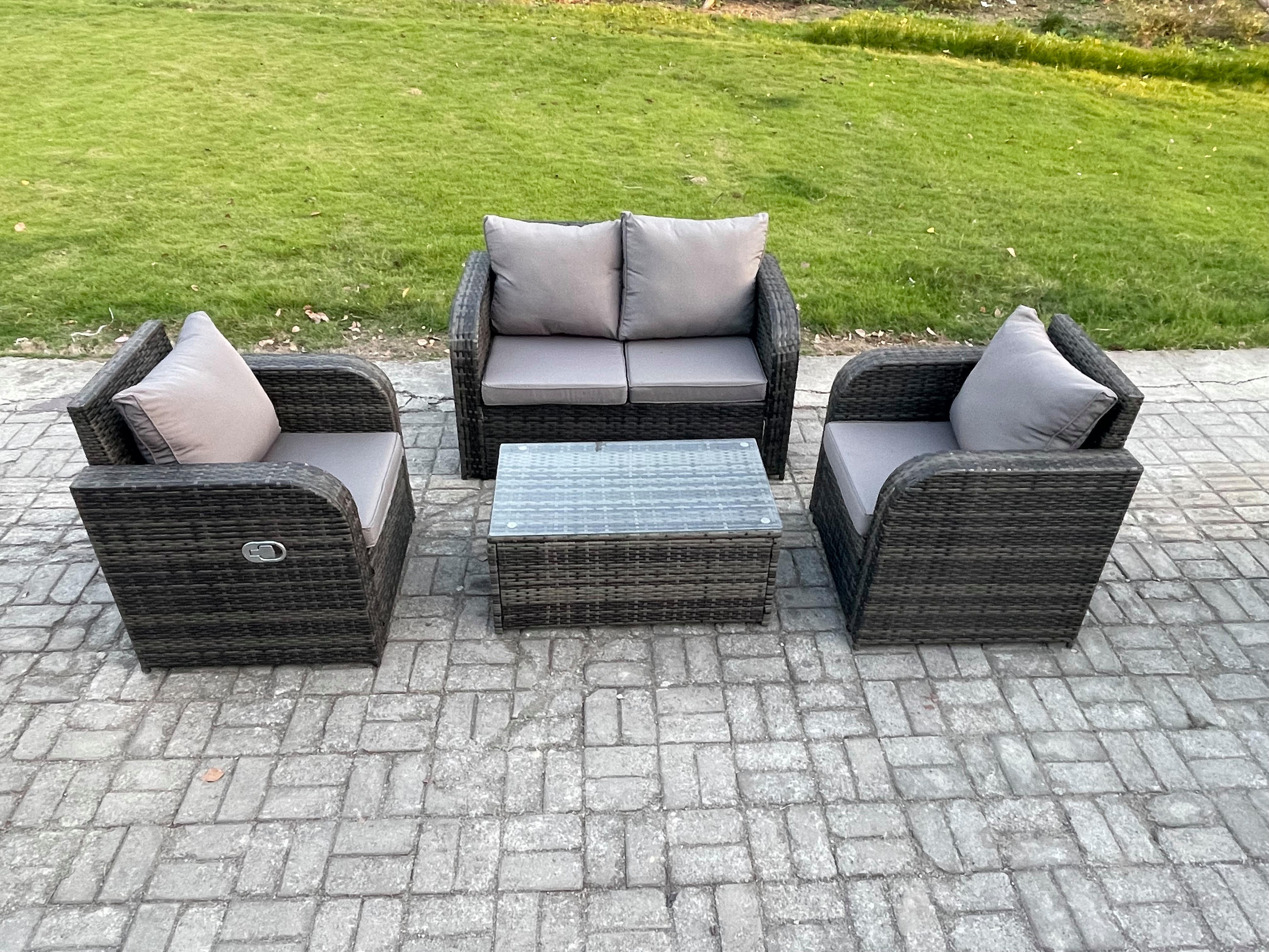 GARTENLOUNGE-SET Polyrattan Dunkelgrau 4-Sitzer - Dunkelgrau, Metall - Fimous