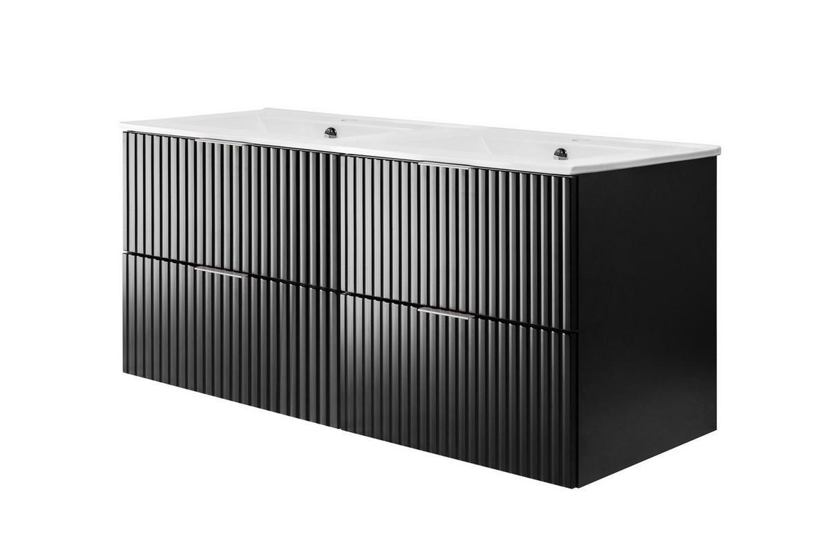 WASCHBECKUNTERSCHRANK, Schwarz, 120 (2 x 60) x 57 x 46 cm, silberner Griff, ohne Arbeitsplatte - Silberfarben/Schwarz, Holzwerkstoff (120/57/46cm) - 3XE LIVING