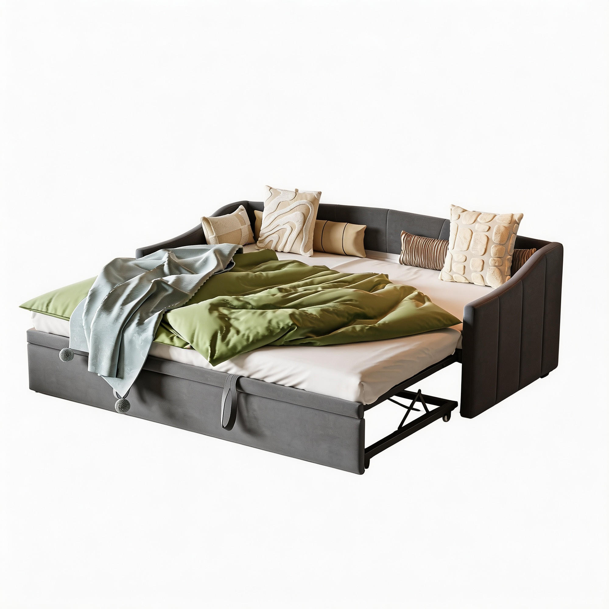 SCHLAFSOFA 2 sitzer, 90x200 cm, mit Lattenrost, Samt Grau, für das Wohnzimmer - Grau, Holz/Textil (210/74/100cm) - GENKI LIVING