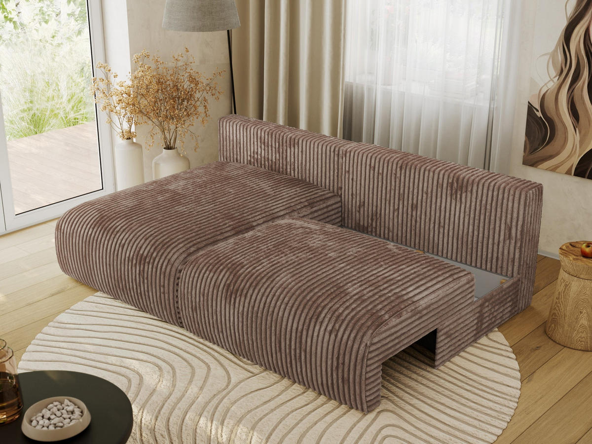 ECKSCHLAFSOFA VIVO L Braun Cord - links - Schwarz/Braun, Kunststoff/Textil (223/150cm) - MKS