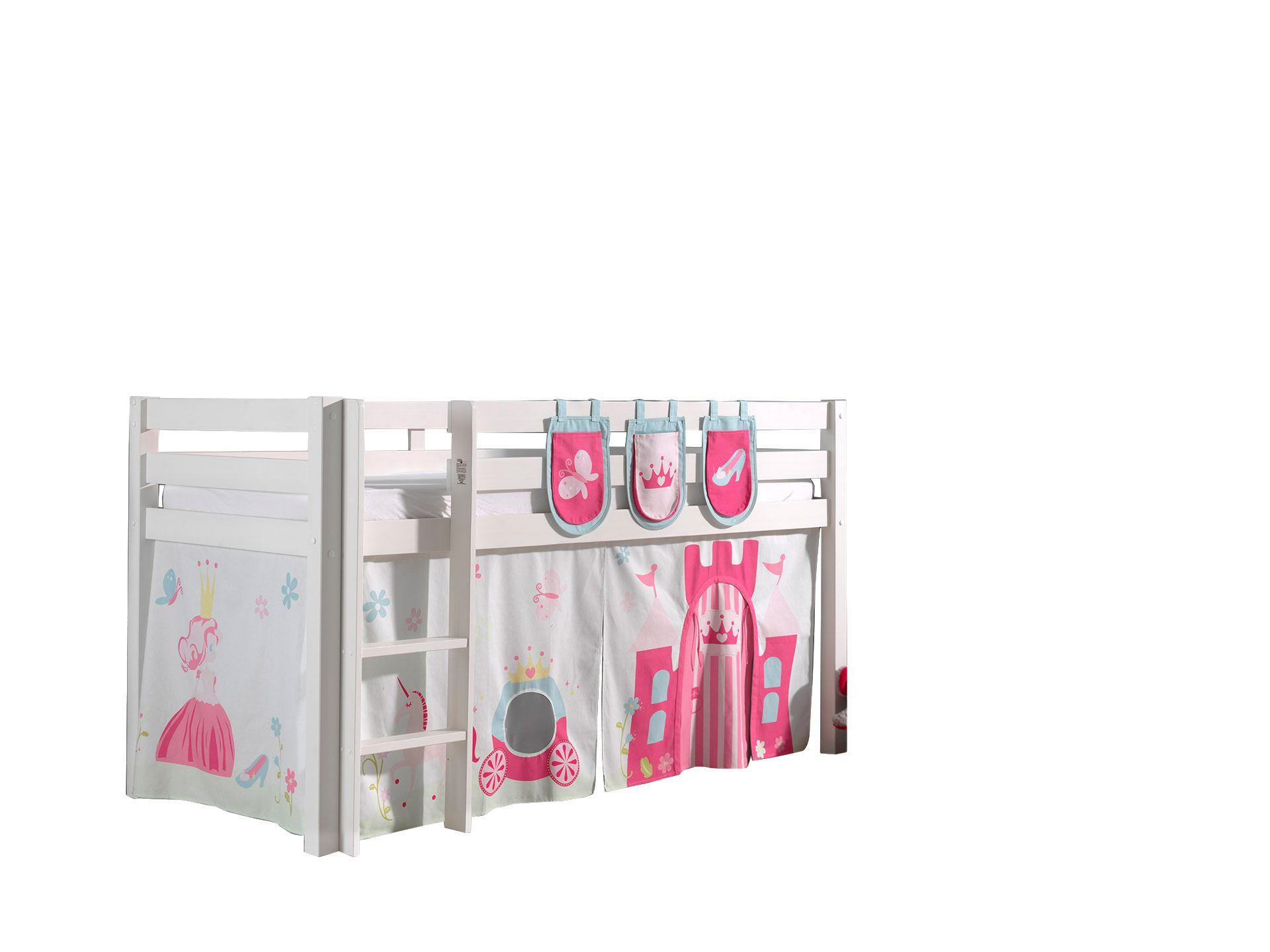 KINDERBETT Karolina 210x114x106 Massivholz Weiß Textilset Princess 3 - Magenta/Weiß, Holz (90/200cm) - 58aufmkessel