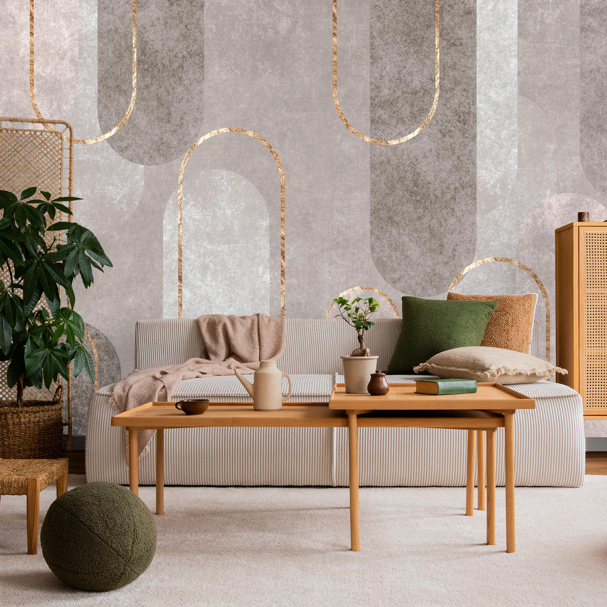 FOTOTAPETE Abstraktion Geometrische Muster Für Wohnzimmer 135x90cm - Beige/Weiß, Papier (135/90cm) - Muralo