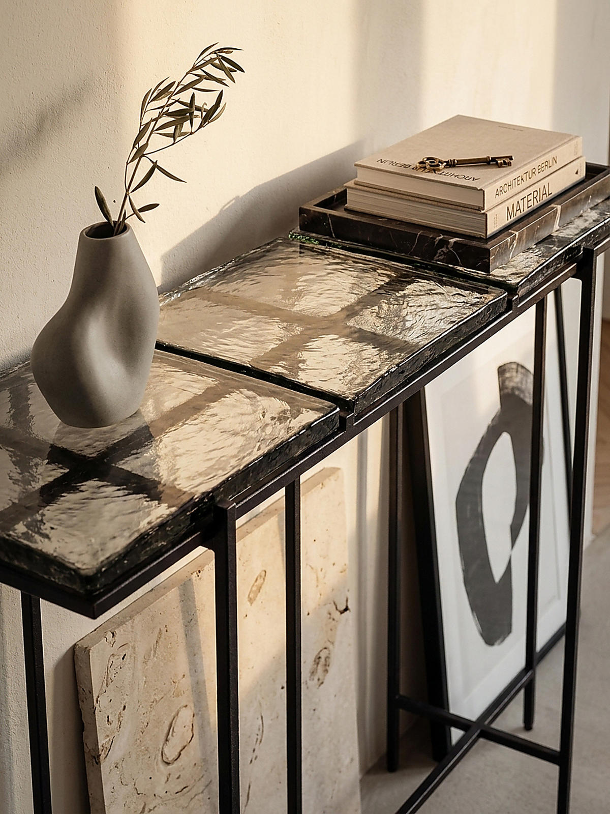 KONSOLENTISCH – Schwarz/Glas, 90x29x85 cm, Metallgestell, mit abnehmbaren Tischplatten - Schwarz, Glas/Metall (29/90/85cm) - KADIMA DESIGN