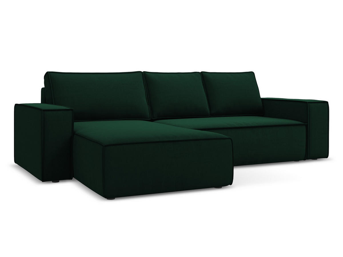 ECKSOFA mit Schlaffunktion Samt Stoff Grün - Dunkelgrün/Schwarz, Kunststoff/Textil (185/290cm) - Makamii