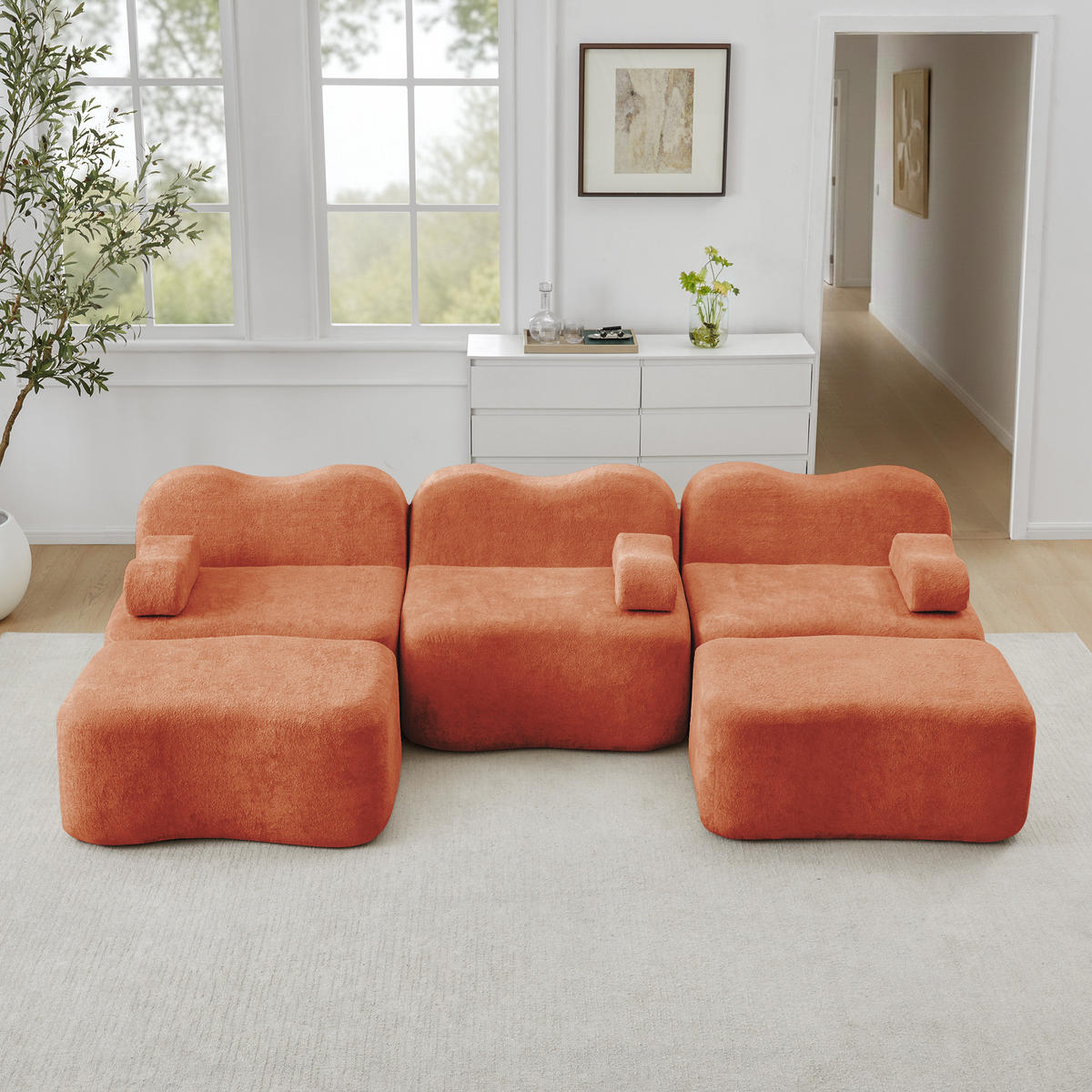 WOHNLANDSCHAFT DE-34348 3-Sitzer mit 2 Ottomans Orange - Orange, Textil (167/70/288cm) - ComfortXL