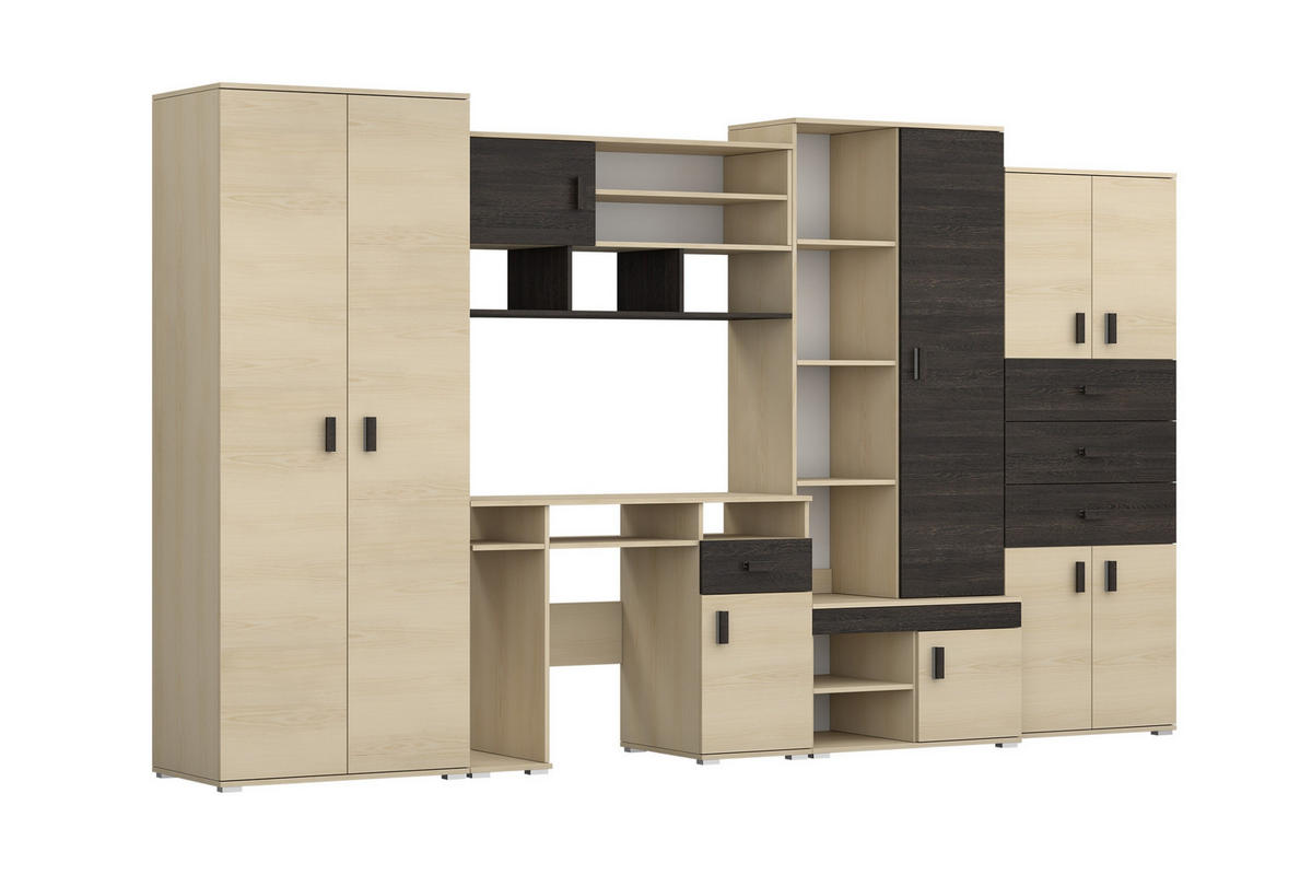 KINDERZIMMER-SET NICO Wohnwand 350/202 cm in Esche / Eiche Canterbury - Eichefarben/Eschefarben, Holzwerkstoff (350/202/52cm) - Deine Möbel 24