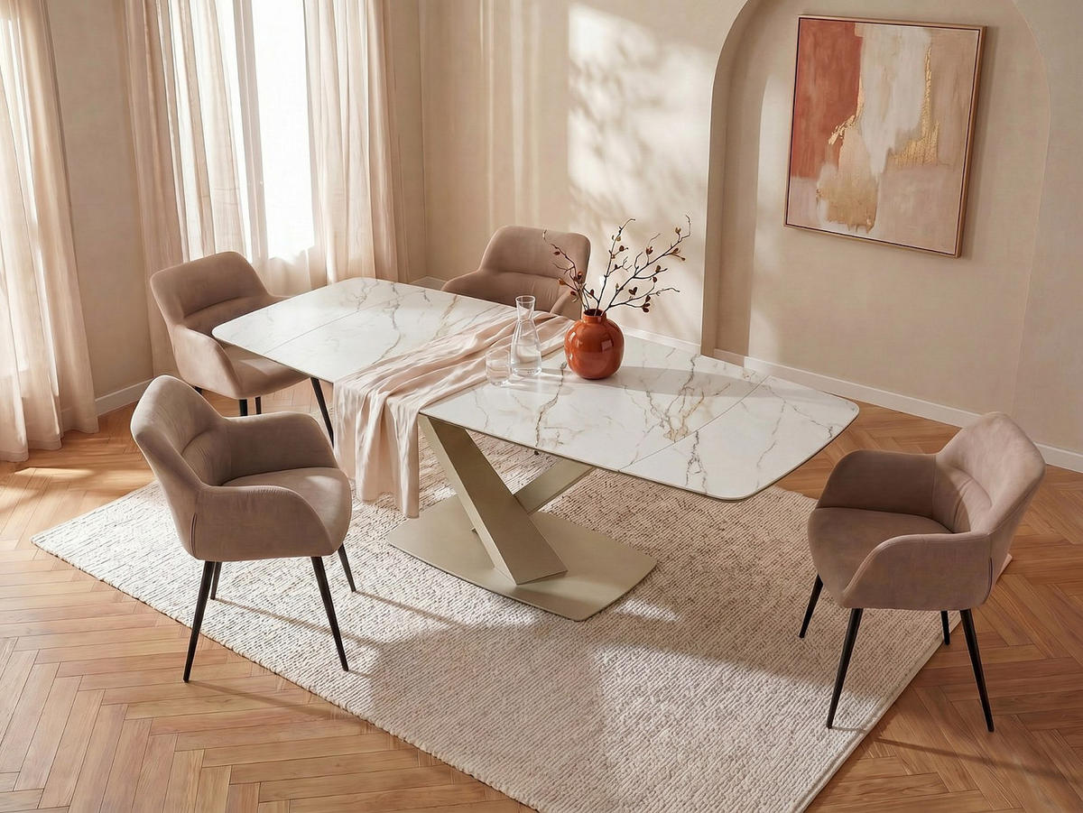 ESSGRUPPE - > 12 Personen - Glas, Keramik - Beige, Weiß - MALATA - Beige/Weiß, Glas/Keramik (260/76/90cm) - Vente-Unique