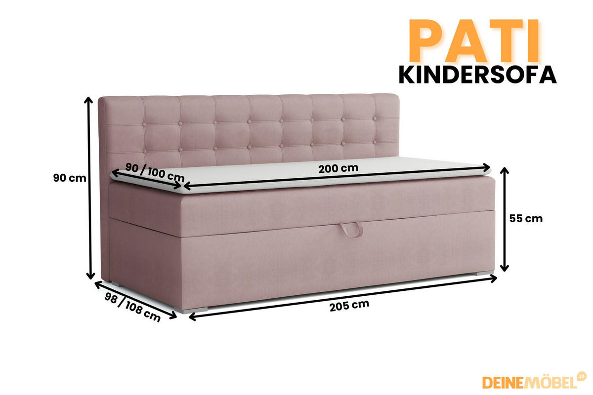 BOXBETT PATI 100/200 Rosa mit Taschen-Federkernmatratze H4 - Rosa, Holz/Holzwerkstoff (100/200cm) - Deine Möbel 24