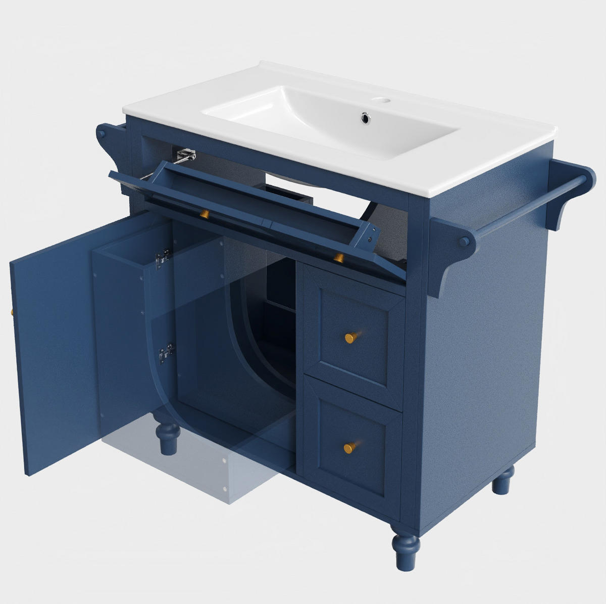 WASCHTISCHKOMBI 99,5/45/86 cm blau aus MDF mit Keramikbecken - Blau, Holzwerkstoff (99.5/86/45cm) - OKWISH