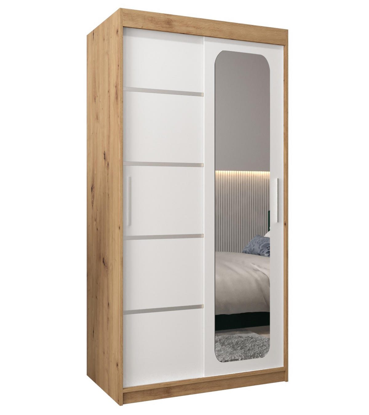 SCHWEBETÜRENSCHRANK 200/100/62 2-türig - Silberfarben/Weiß, Holz/Kunststoff (100/200/62cm) - Abiks Möbel