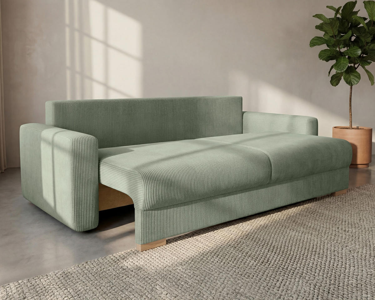 3-SITZER-SCHLAFSOFA ELMA mit Bettfunktion, grün - Grün, Holz (92.5/79/230cm) - Homesy