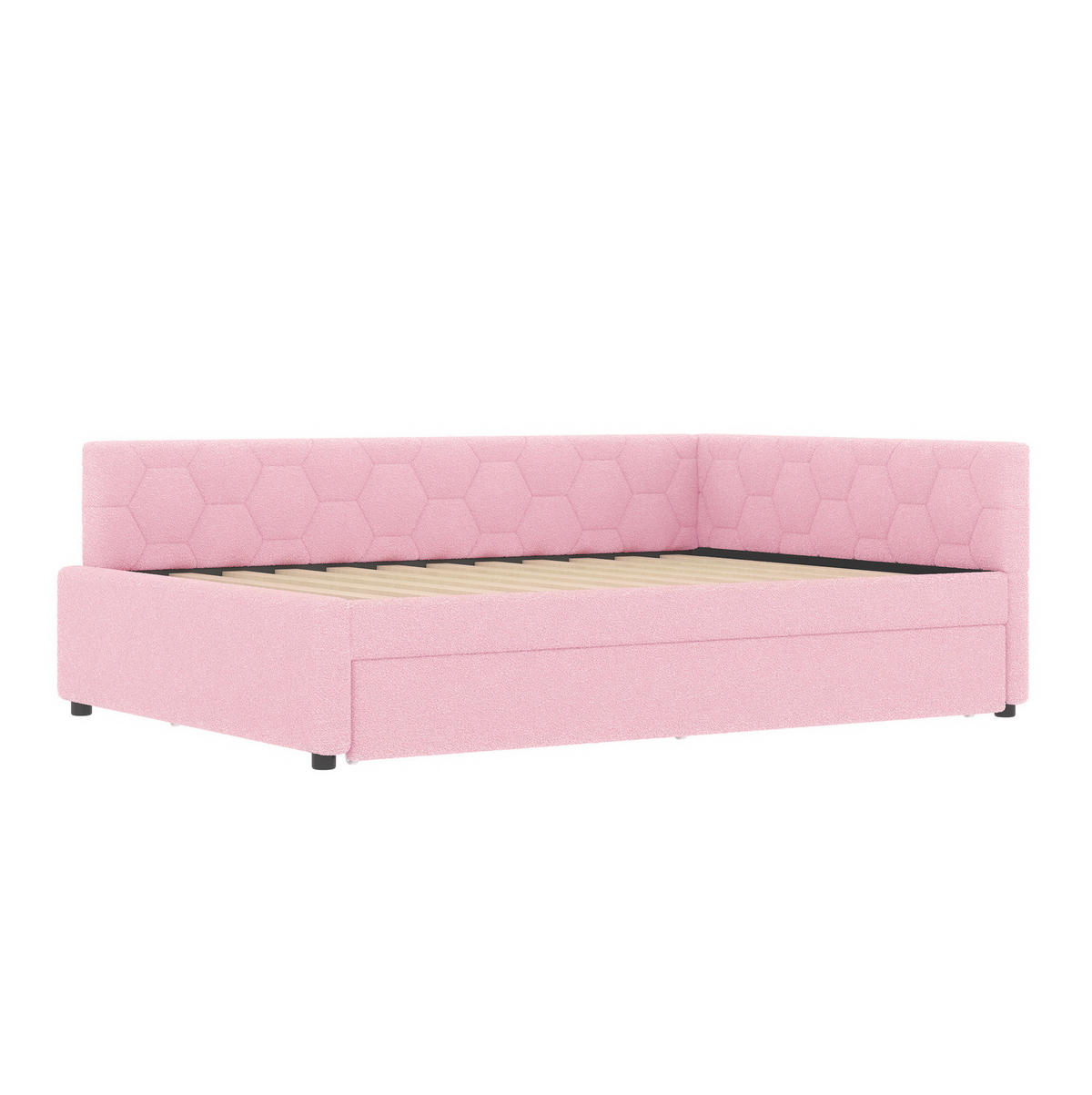 TAGESBETT 140/200 cm mit Ausziehbett, USB- und Typ-C-Anschluss, Nachttischlampe und Vliesimitat-Bezug, Rosa/Weiß - Rosa, Textil (140/200cm) - Redom