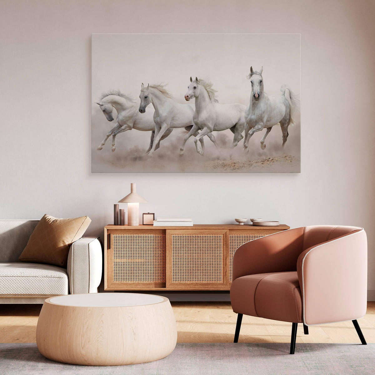 LEINWANDBILD Pferde im Galopp Wüste Tiere 3D Effekt 100x70 - Beige/Schwarz, Textil (100/70cm) - Muralo