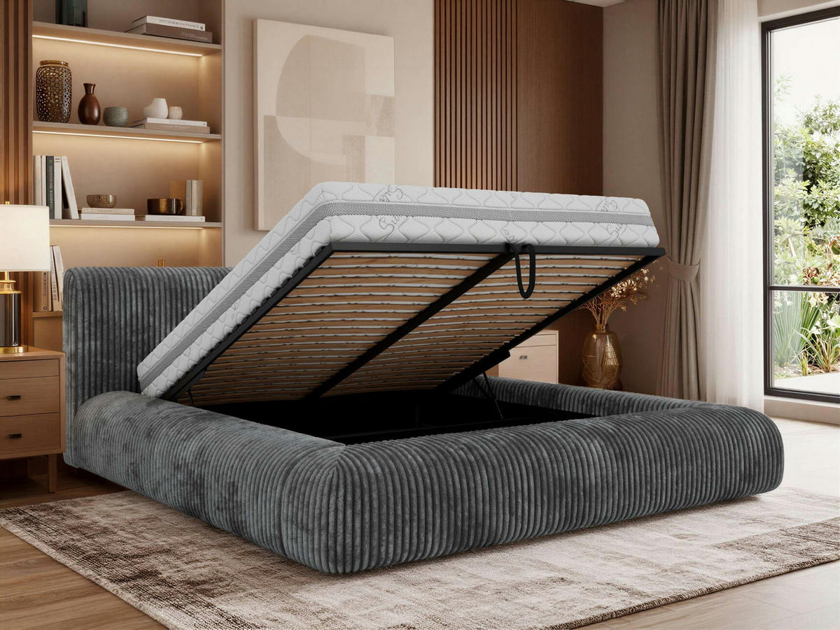 POLSTERBETT TILBEA CLASSIC 160/200 - Grau Cordstoff - ohne Matratze - Grau, Textil (160/200cm) - MKS