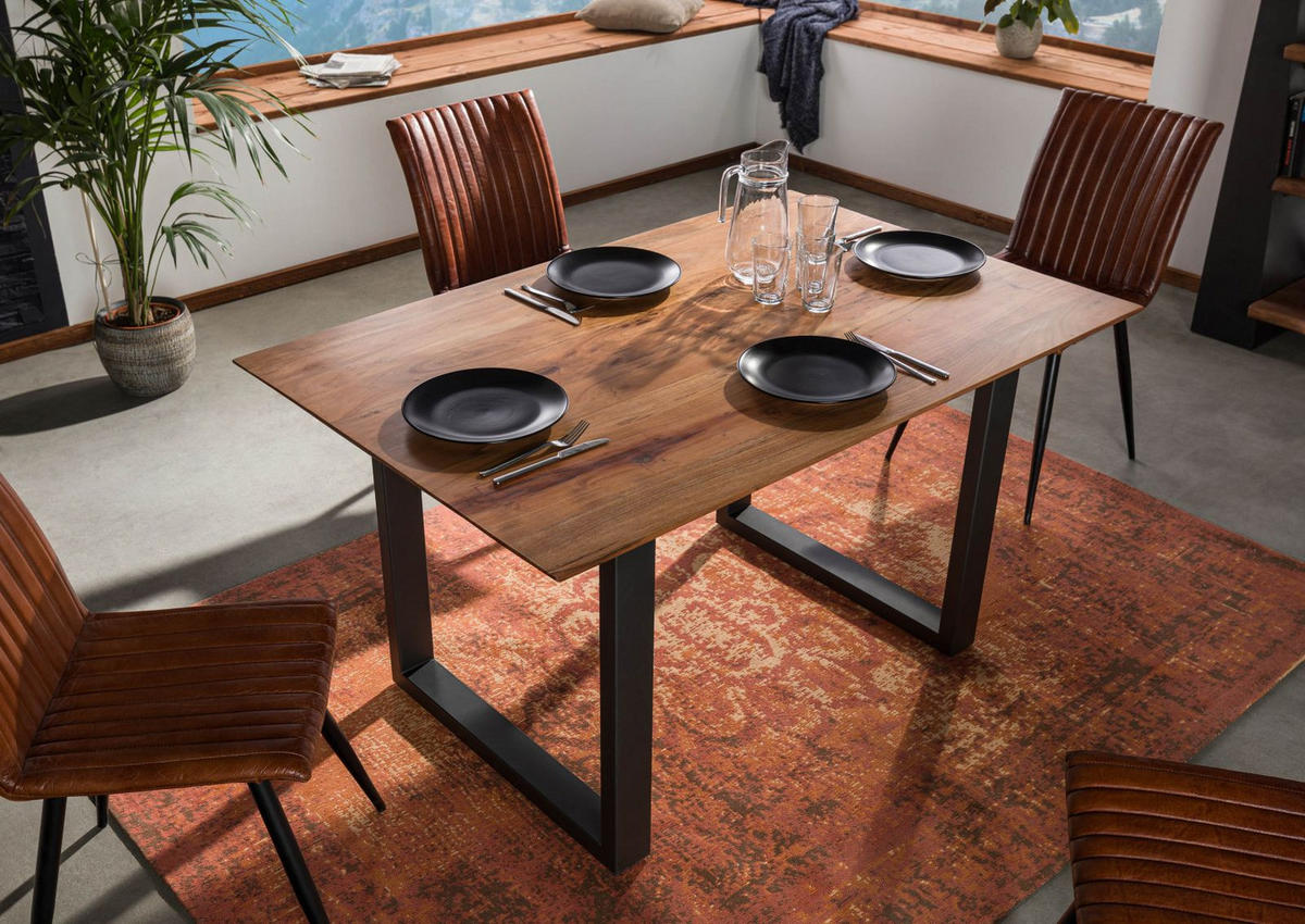 ESSTISCH Akazie 140x90 natur lackiert / U-Beine anth. matt SWISS EDGE - Naturfarben, Holz (140/90/76cm) - Massivmoebel24