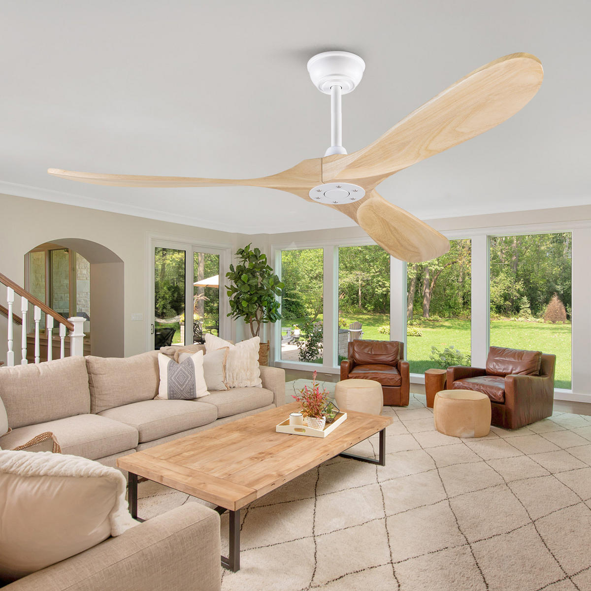 DECKENVENTILATOR DE-16220 60 Zoll ohne Licht mit Fernbedienung Naturholz - Naturfarben, Holz/Metall (152/152/32cm) - ComfortXL