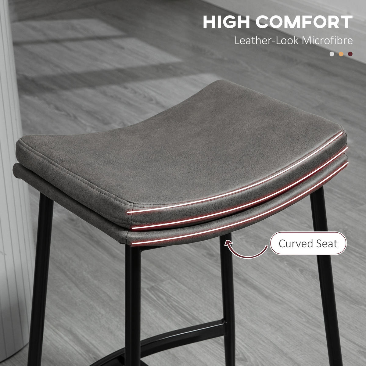 BARHOCKER 2er Set, Gepolstert Barstuhl mit Fußstütze, Stahlgestell Grau - Grau, Textil (38.5/68.5/48.5cm) - HOMCOM