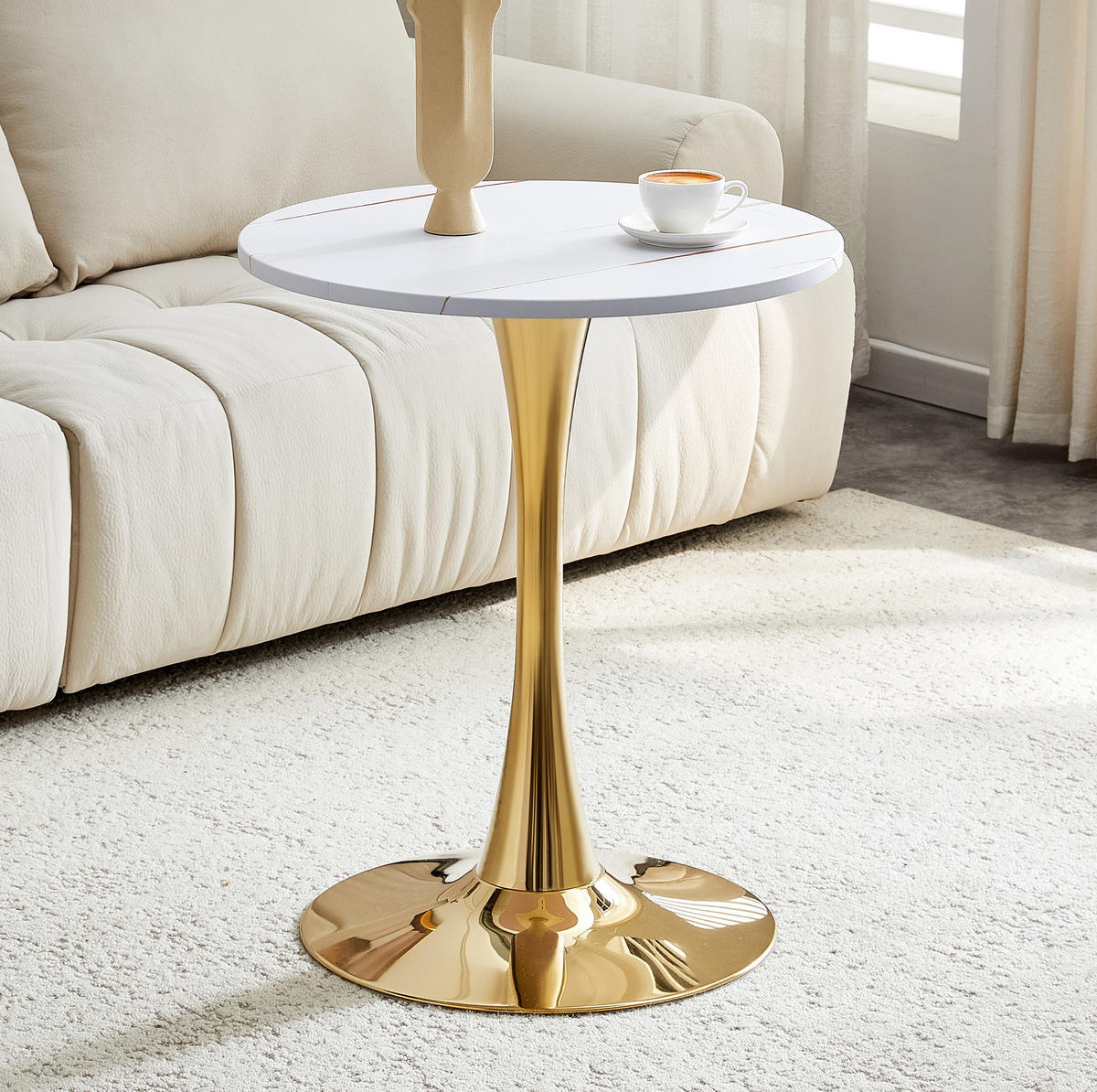 BEISTELLTISCH rund 60/72 cm in Weiß und Gold mit MDF-Platte - Weiß, Holzwerkstoff (60/60/72cm) - BEAOK
