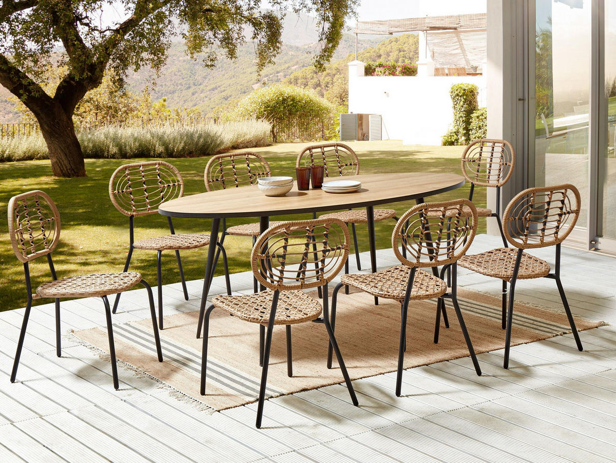 GARTENSTUHL 8er-Set PE Rattan natürlich Pratello - Naturfarben, Kunststoff (48/86/57cm) - Beliani