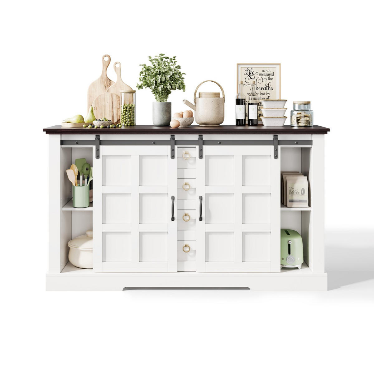 SIDEBOARD 150/40/85 cm mit 2 Schiebetüren & 4 Schubladen in Weiß - Weiß, Holzwerkstoff (150/85/40cm) - BEAOK