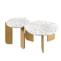 SET KONFERENČNÍCH STOLŮ v přírodní barvě se sestavitelným designem do obýváku a na balkon, 70×70×35 cm - přírodní, kompozitní dřevo (70/70/35cm) - STILVORA