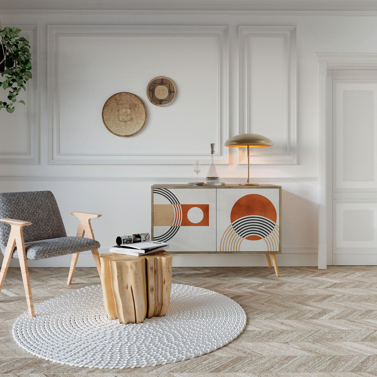SIDEBOARD SPACE AROUND, Eicheneffekt, 111x42x77,5 cm, 2 Türen - Eichefarben/Buchefarben, Holzwerkstoff/Buchenholz (111/77.5/42cm) - SpaceRebels