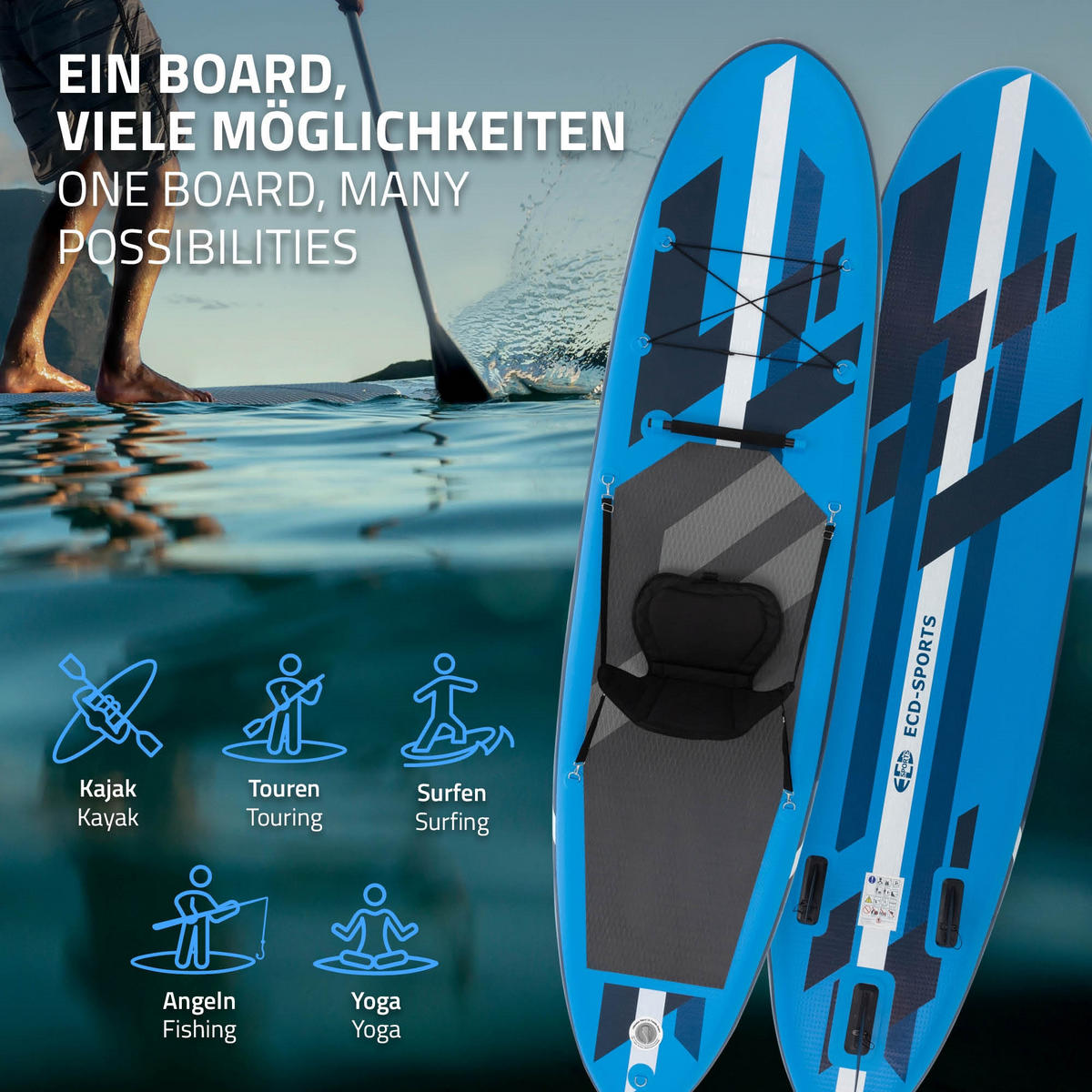 STAND UP PADDLE BOARD Kajak Blau - Blau, Kunststoff (320/82/15cm) - ECD-Germany