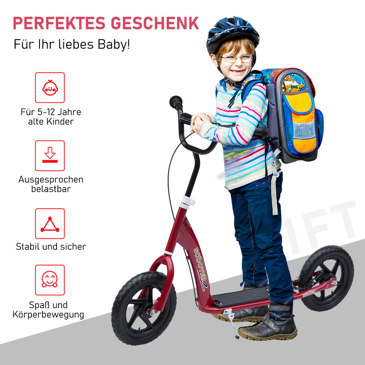 KINDERROLLER, Schwarz/Rosa/Blau/Rot, Stahl+ PVA - Rot, Metall (120/52/80cm) - HOMCOM