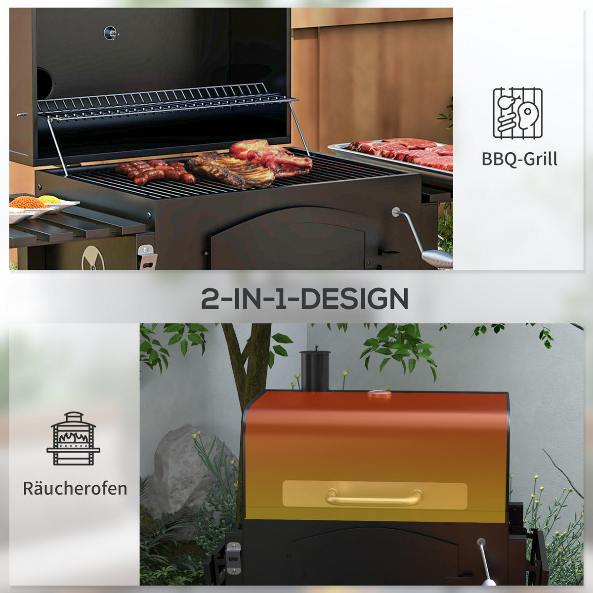 HOLZKOHLEGRILL - Schwarz, Metall (66/112/124cm) - Outsunny