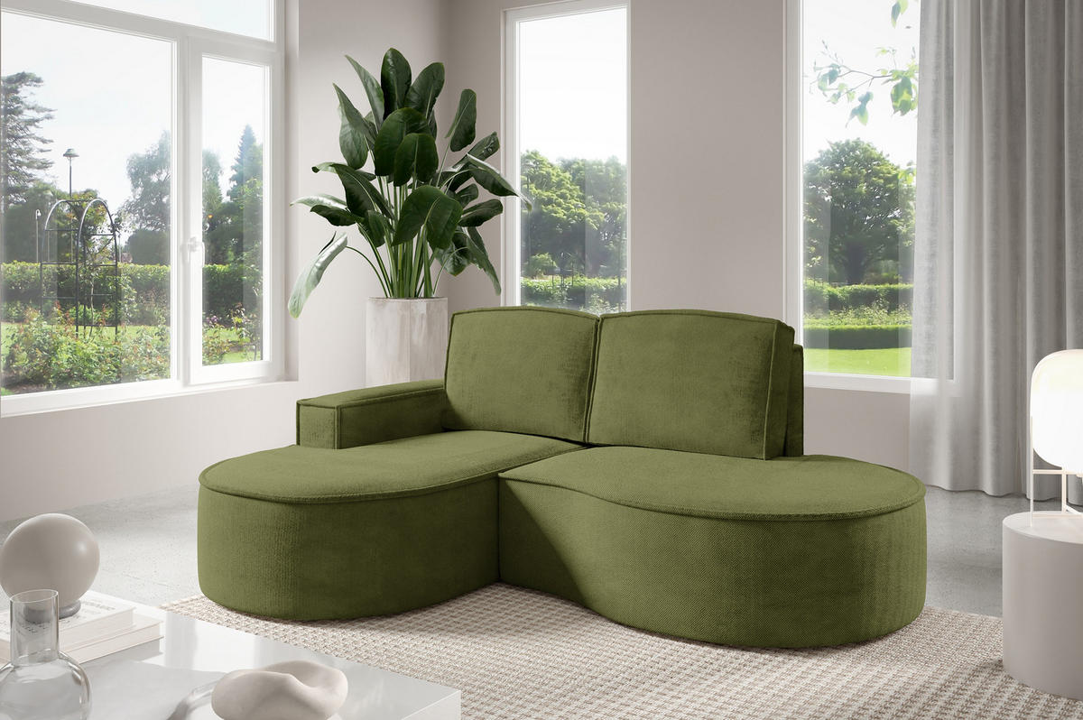 ECKSOFA MOLLY – Halbkreisförmig, Curio-Bouclé, Lose Kissen, 210x157x88 cm, Links Grün - Grün, Holz/Textil (157/210cm) - DomoHome