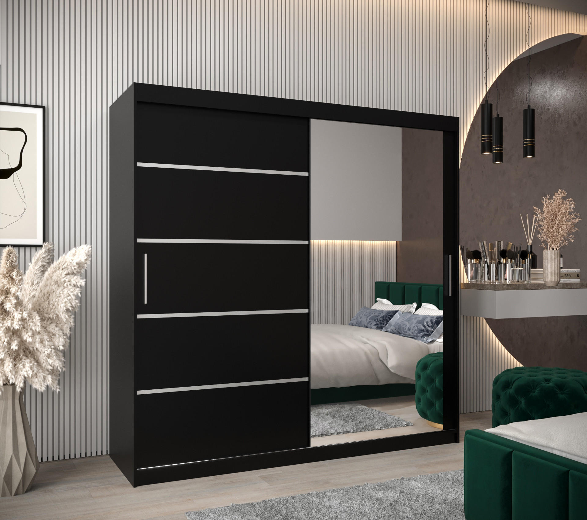 SCHWEBETÜRENSCHRANK 200/200/62 2-türig - Silberfarben/Schwarz, Holz/Kunststoff (200/200/62cm) - MÖBEL KRYSPOL