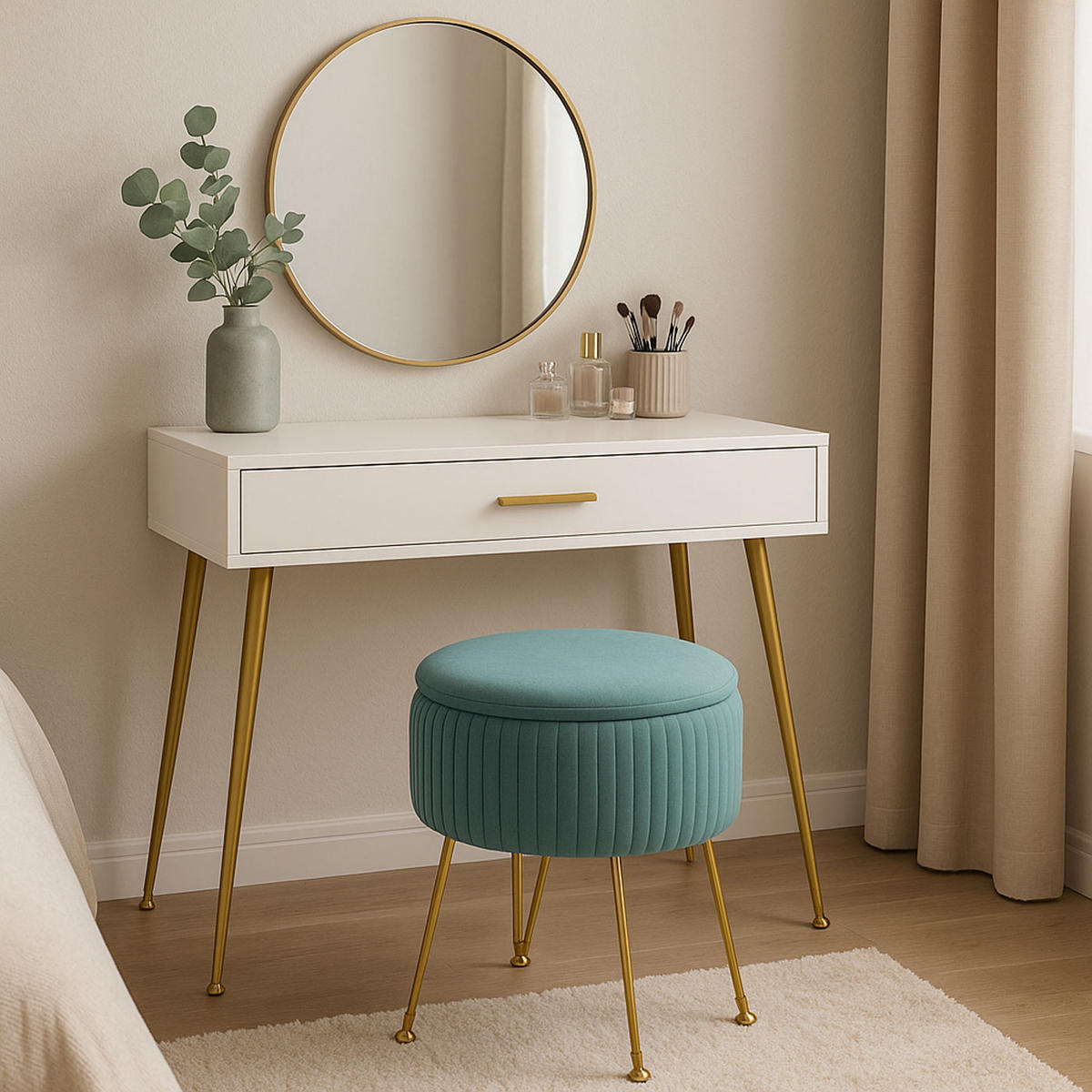SITZHOCKER Grün, Gold - Goldfarben/Grün, Textil (33/42/33cm) - MCW