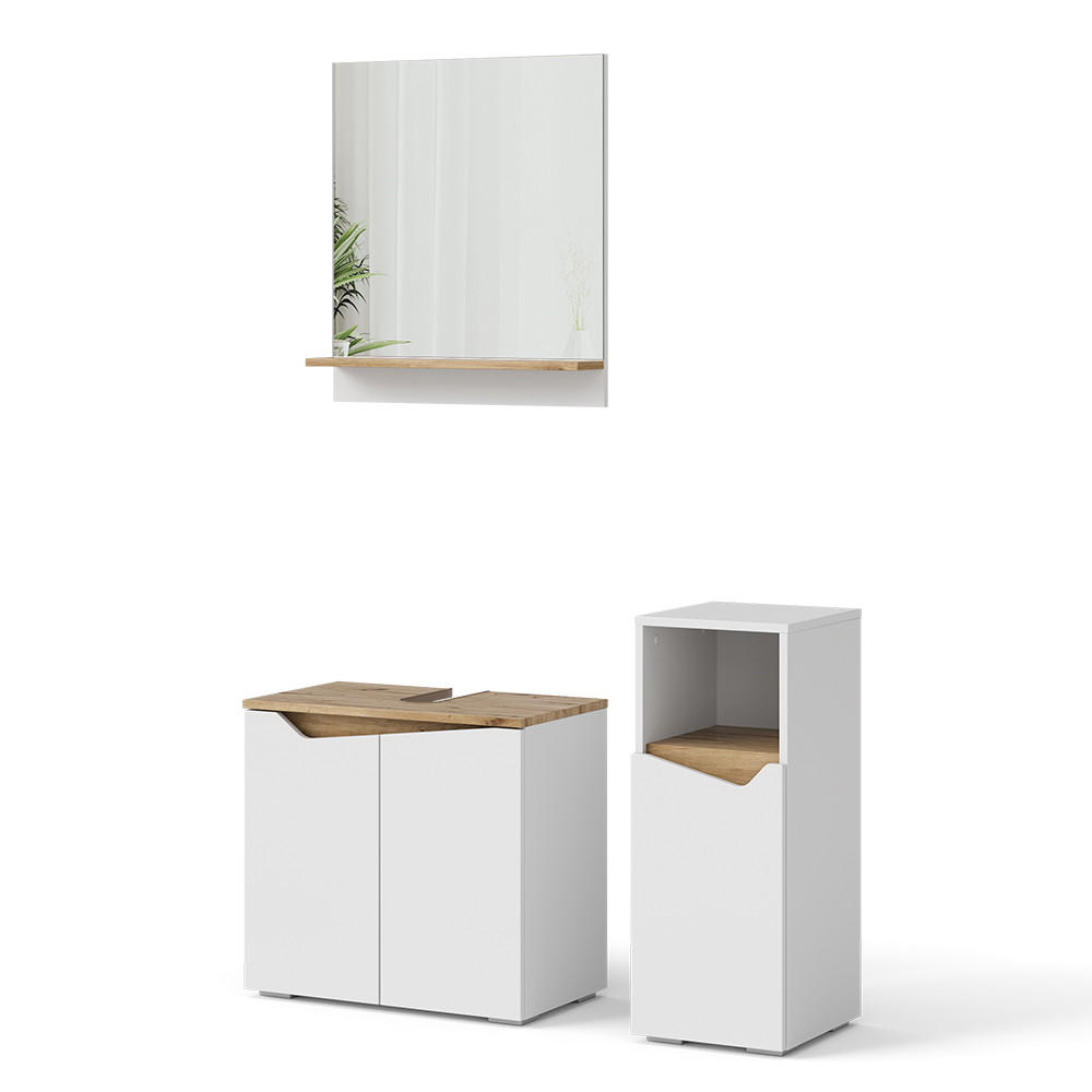 BADMÖBEL-KOMBINATION Marelle Weiß 3 Teile, mit Midischrank - Weiß/Eiche Artisan, Holzwerkstoff (60/57/35cm) - Vicco