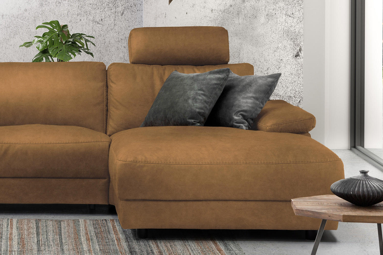 ECKSOFA XL MOTOR. RELAXFUNKTION LOLA Orange Webstoff - Schwarz/Orange, Textil (304/178cm) - KAWOLA