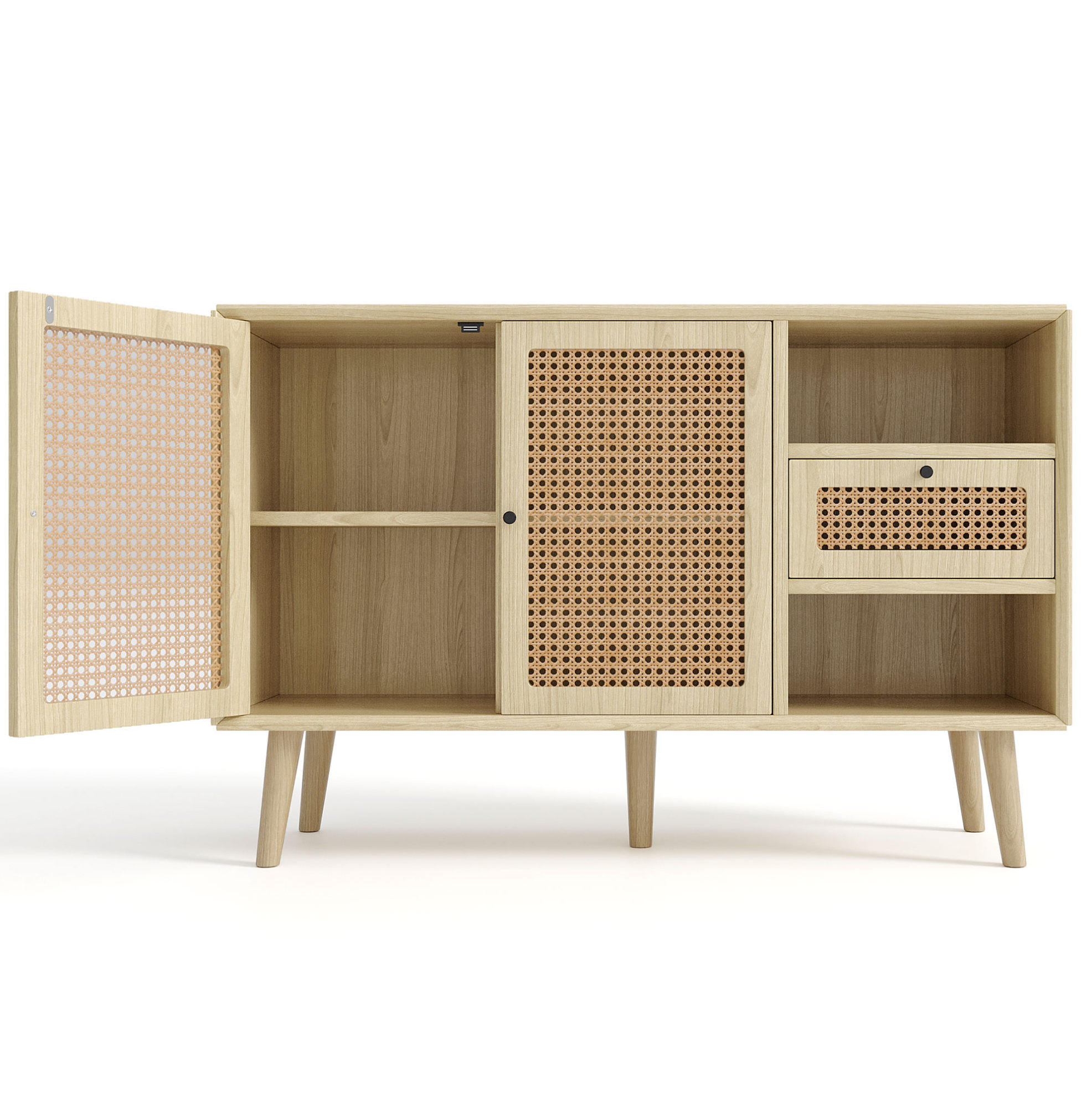 KOMMODE aus MDF 120x40x80cm in Eiche mit Schublade & Magnettüren - Eichefarben, Holzwerkstoff (120/80/40cm) - Modfu