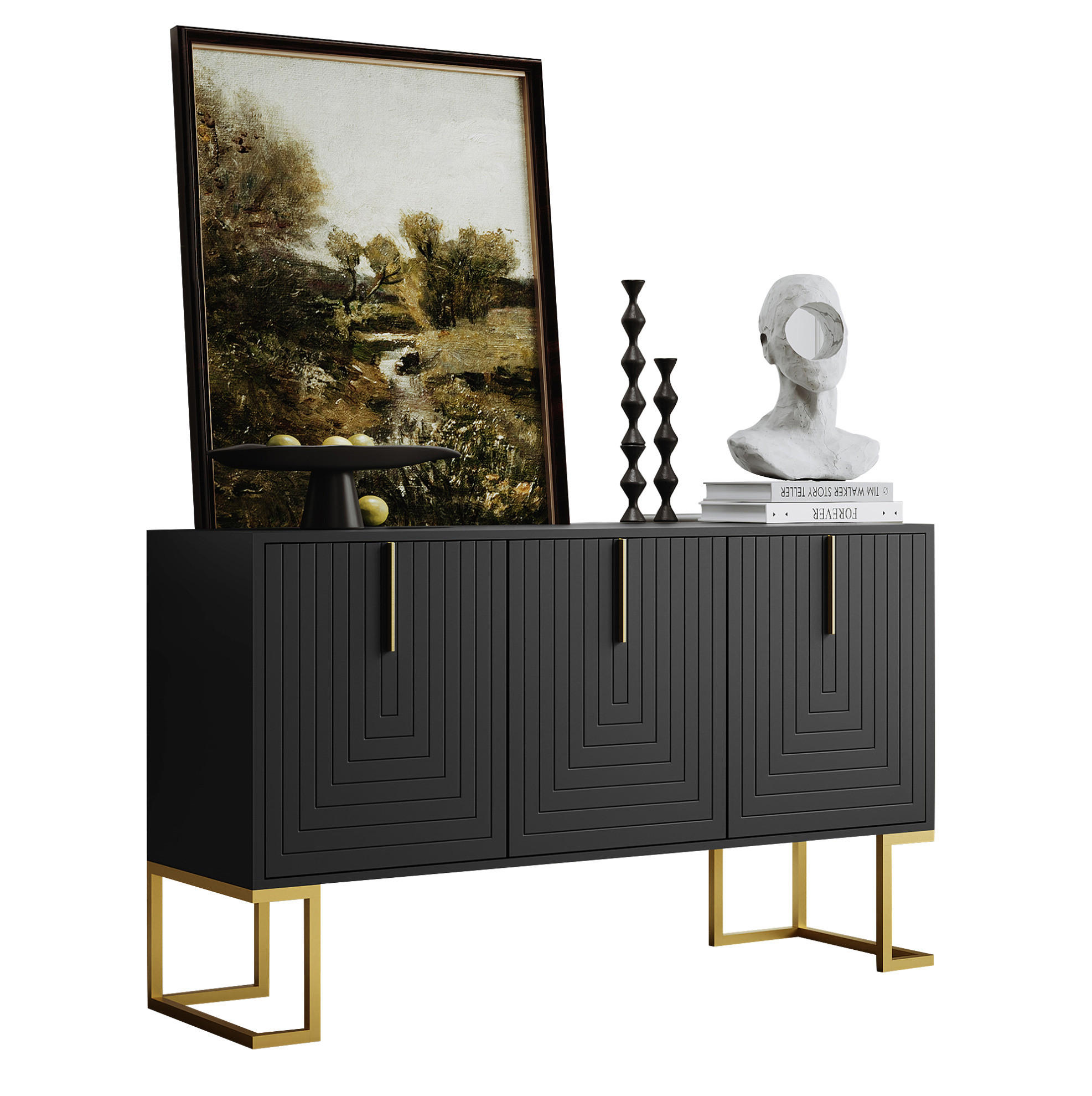 SIDEBOARD 44.6/52.5 cm Schwarz aus MDF und Spanplatte mit verstellbaren Regalböden - Schwarz, Holzwerkstoff (40/80.5/138cm) - OKMYHOME