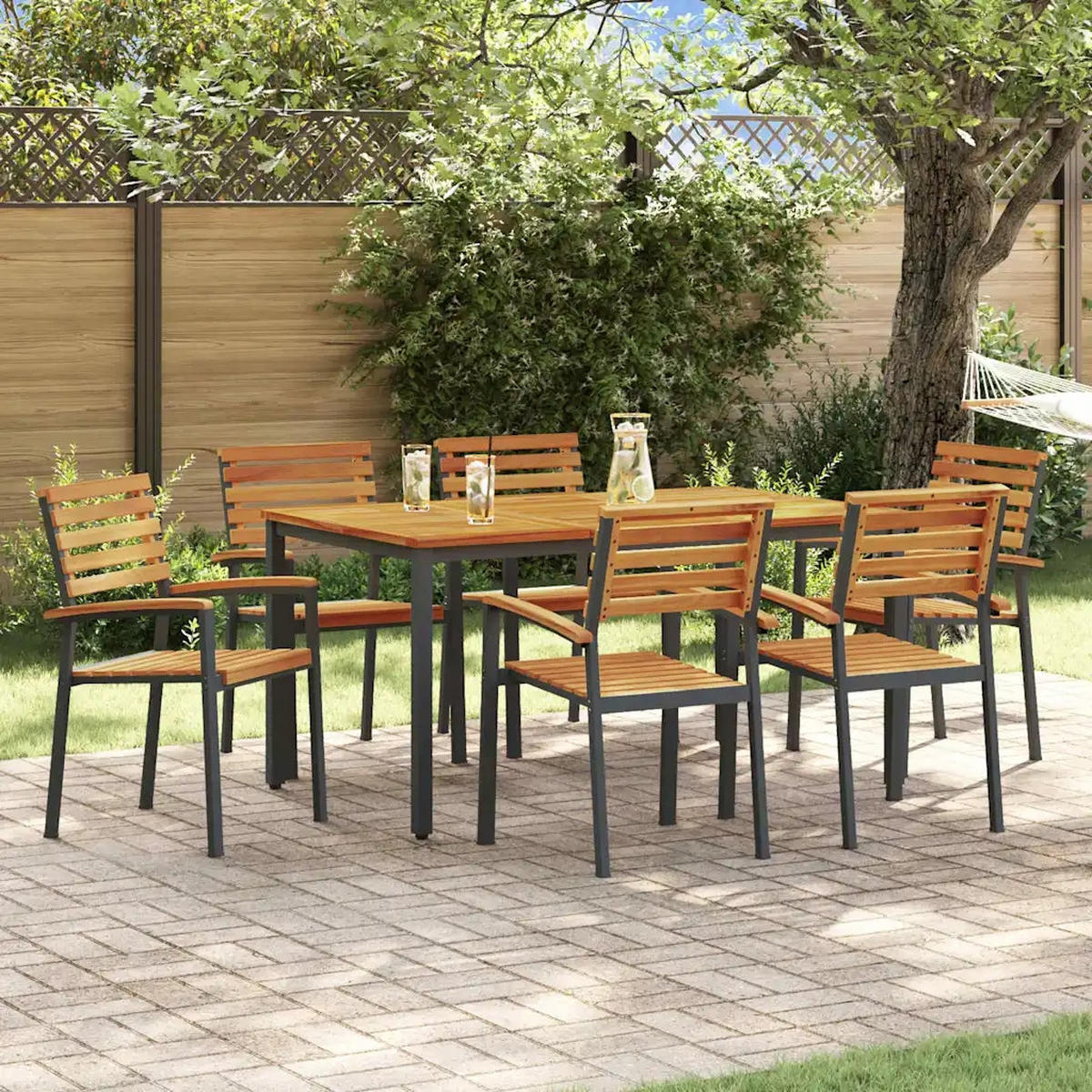 LOUNGEGARNITUR Garten 7-teiliges Schwarz - Schwarz, Holz - Kaket