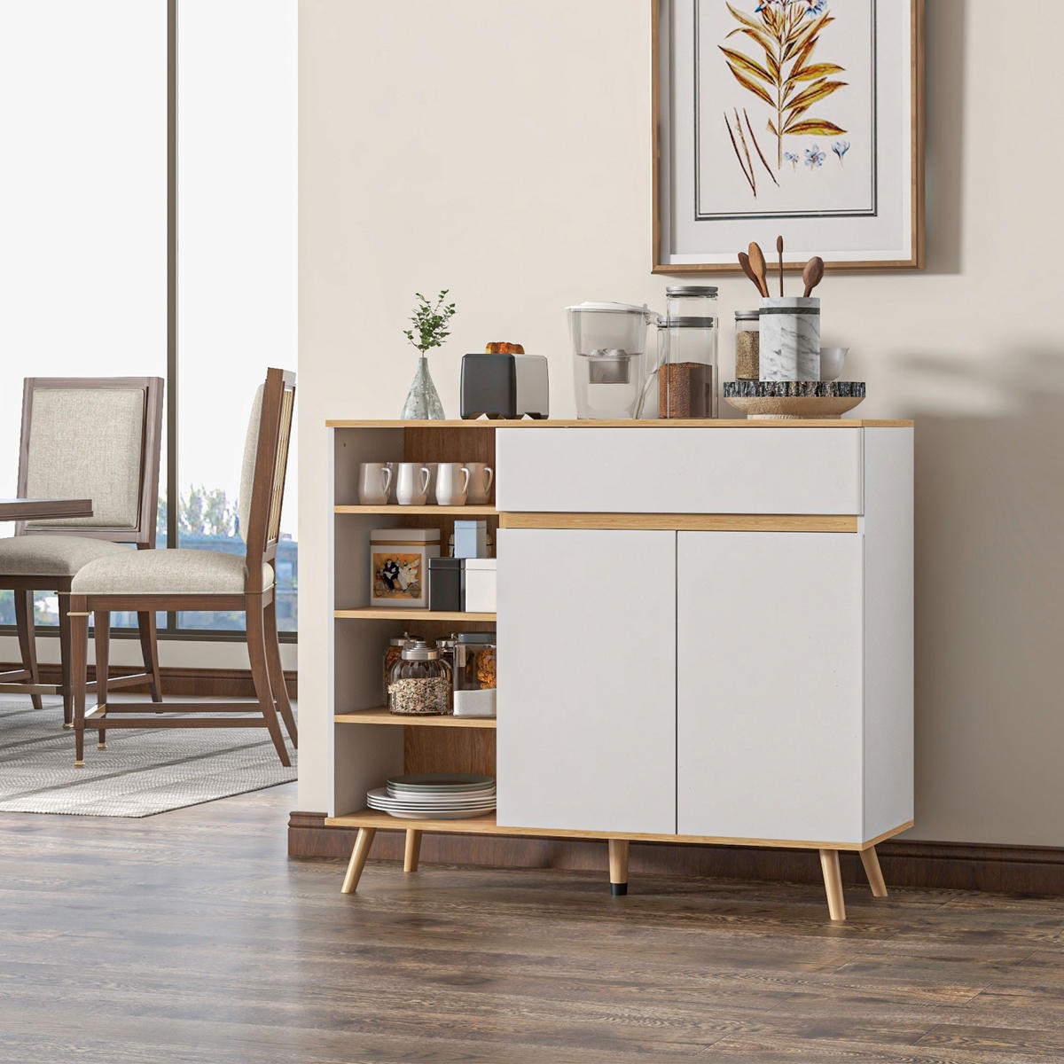 SIDEBOARD Weiß und Naturfarben, 119/40/102 cm - Weiß, Holz (119/102/40cm) - PANGIVO