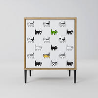 SIDEBOARD CATS COMPILATION, Eichefarben, 57,5x42x72,5 cm, Schwarze Metallfüße - Eichefarben/Multicolor, Holzwerkstoff/Metall (57.5/72.5/42cm) - SpaceRebels