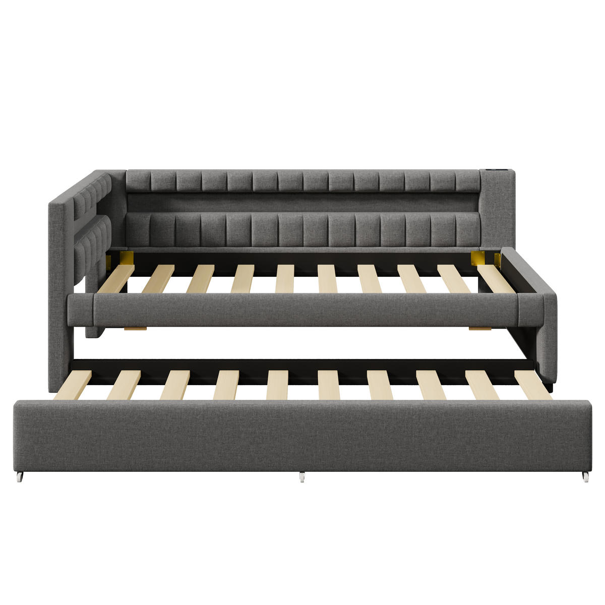 TAGEBETT 90x200cm Grau LED-Licht Ausziehbett USB Leinen - Grau, Holz (90/200cm) - FLIEKS