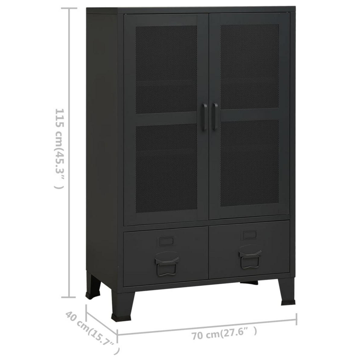 HIGHBOARD mit 2 Schubladen und 2 Maschengitter-Türen, 70/40/115 cm, aus Metall, Schwarz, im Industriestil - Schwarz, Metall (70/115/40cm) - vidaXL