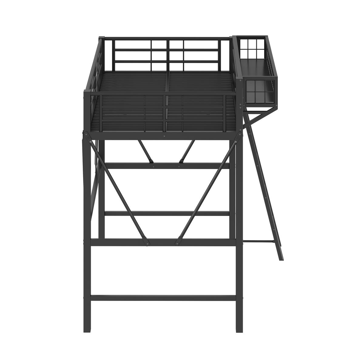 HOCHBETT 90/200 cm in Schwarz mit Stauraum, LED und Sicherheitsgitter aus Metall - Schwarz, Metall - STILVORA