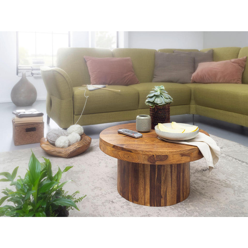 Thumbnail - Kadima Design Couchtisch, Braun, Holz, Echtholz,Sheesham, Rund,Rund, Säule, 60x30x60 cm, Wohnzimmer, Wohnzimmertische, C...