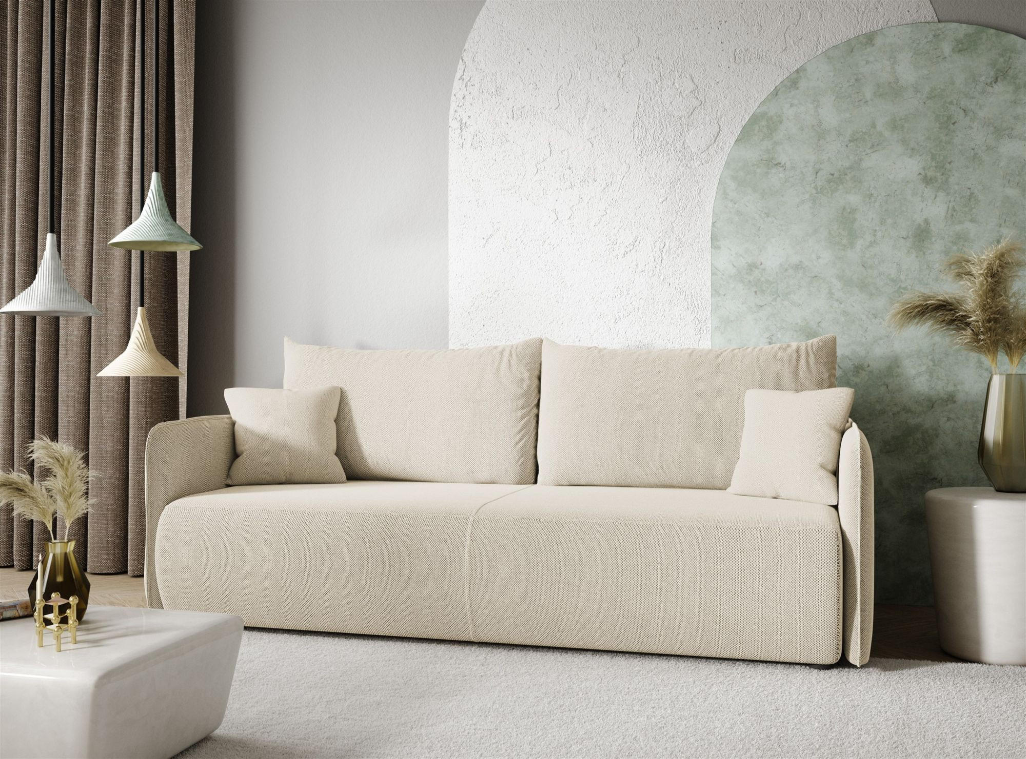 SCHLAFSOFA Calgary - Creme, Holzwerkstoff/Textil (216/86/105cm) - Fun Möbel