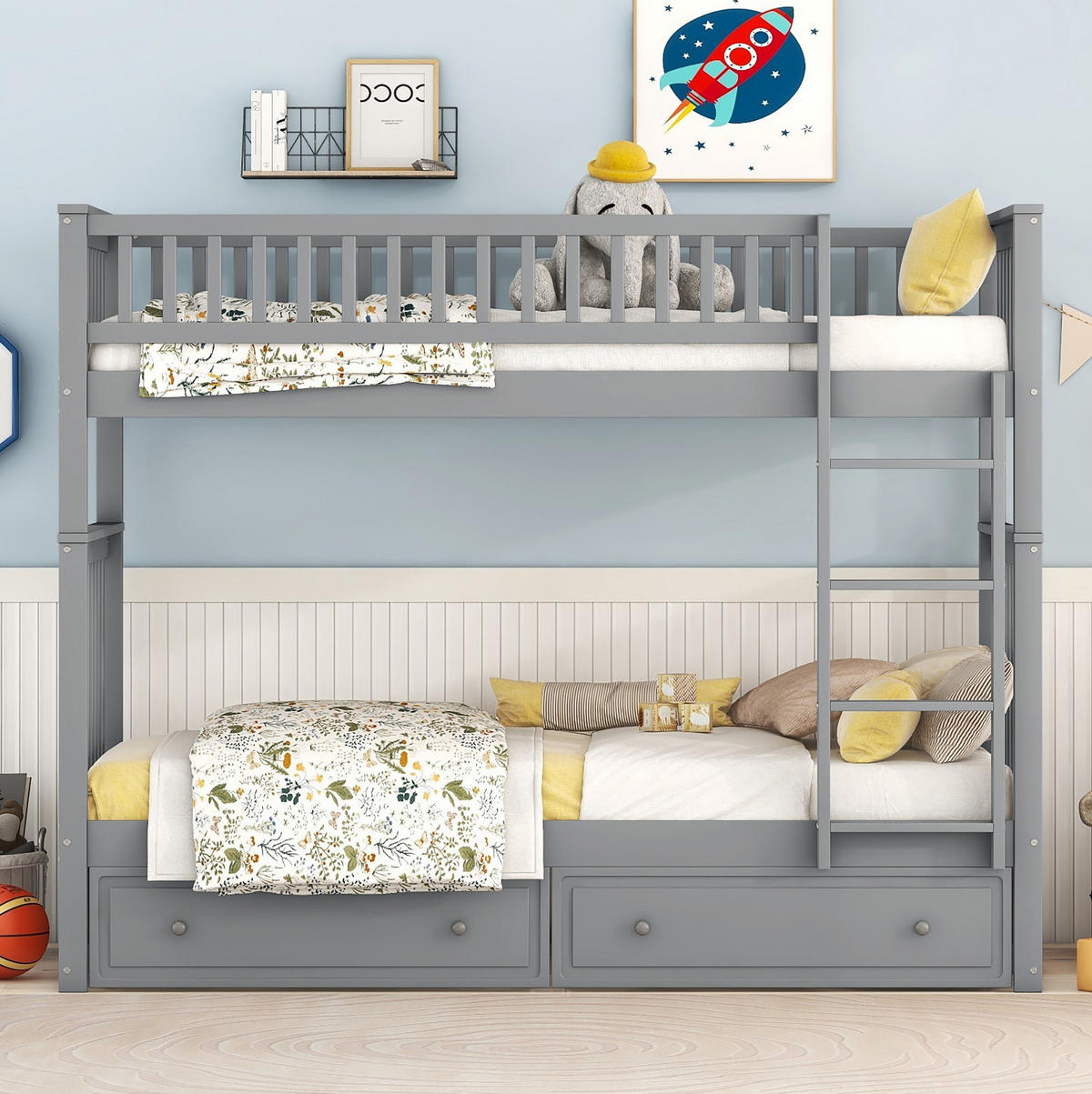 ETAGENBETT 90/200 cm Grau mit Schubladen und Umbaumöglichkeit - Grau, Holz (90/200cm) - OKMYHOME
