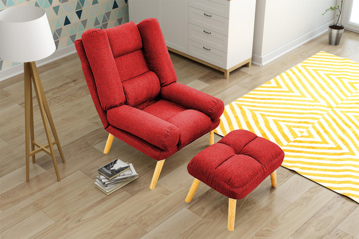SESSEL Lola mit Fußhocker Rückenlehne 5-stufig einstellbar, rot - Rot, Holz/Kunststoff (75/100/60cm) - Margaret Hadas24